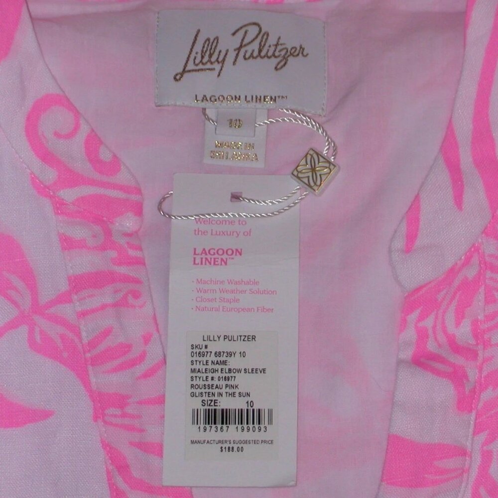 Lilly Pulitzer Mialeigh Linen Dress - Size 10 - Rousseau Pink Glisten NWT $184 - Picture 5 of 6